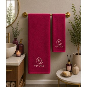 Logolu El ve Banyo Havlusu Takımı Fuşya 50x90cm 70x140cm